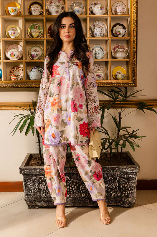 Blooming Garden Floral Co-ord Set with Lace Cutwork Sleeves
